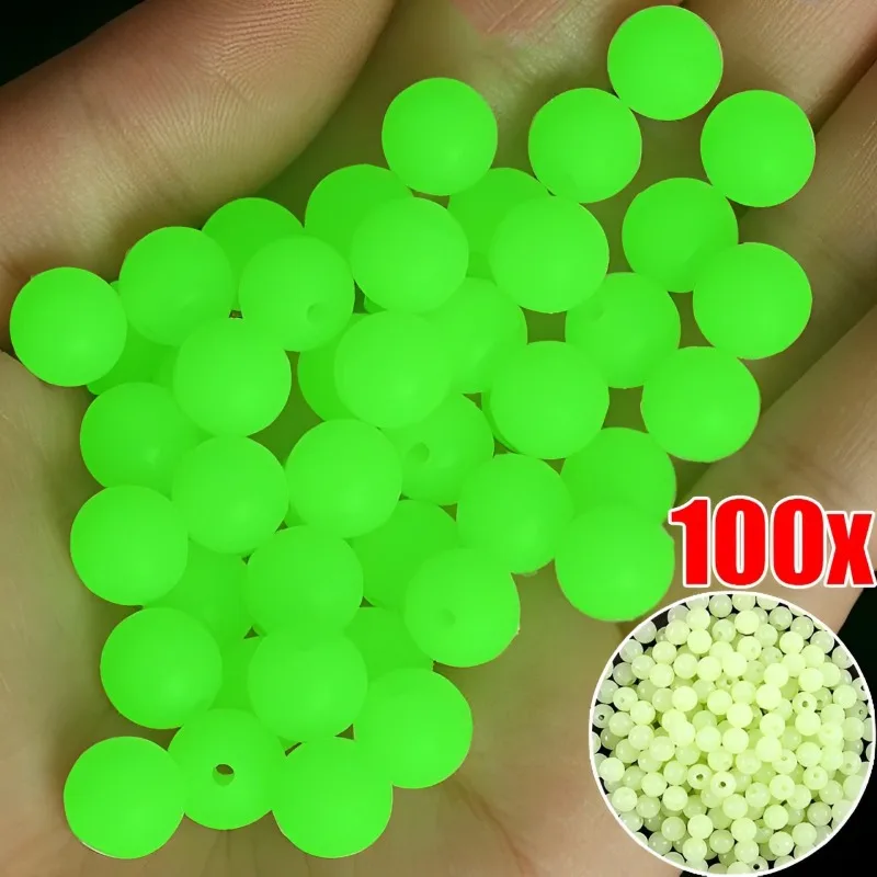 Perline luminose Fagioli spaziali da pesca 4mm 5mm 6mm 8mm 100 pezzi Esca in gomma morbida Luce incandescente Palline galleggianti per attrezzatura da pesca all'aperto