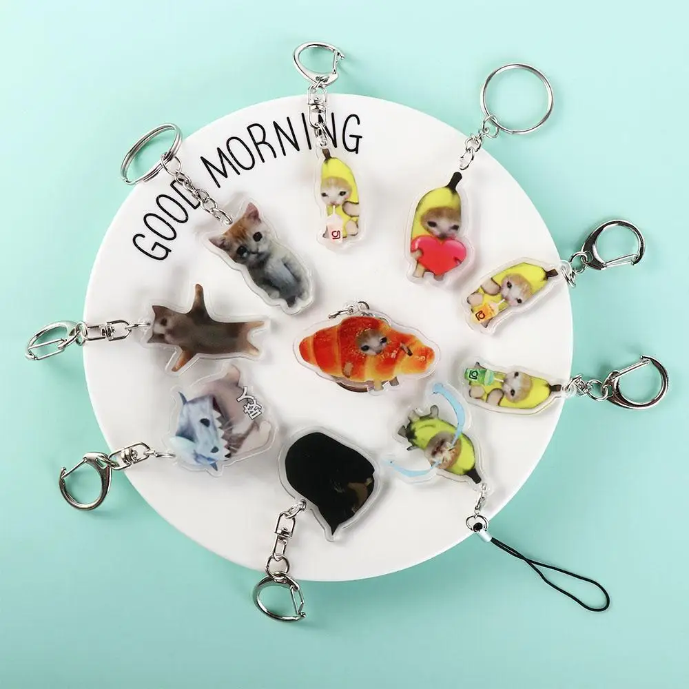 กล้วยแมว Happy Banana Cat พวงกุญแจกระเป๋าเป้สะพายหลัง Charm Keyrings กล้วยแมวโทรศัพท์มือถือจี้การ์ตูนกล้วยจี้แมว