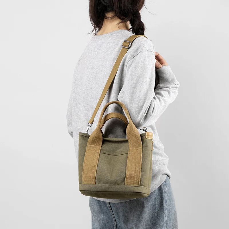 Japanese Women's Shoulder Strap Tote Bag Single Shoulder Bag Large Capacity Handheld Solid Color Canvas Bag Anti theft hand bag