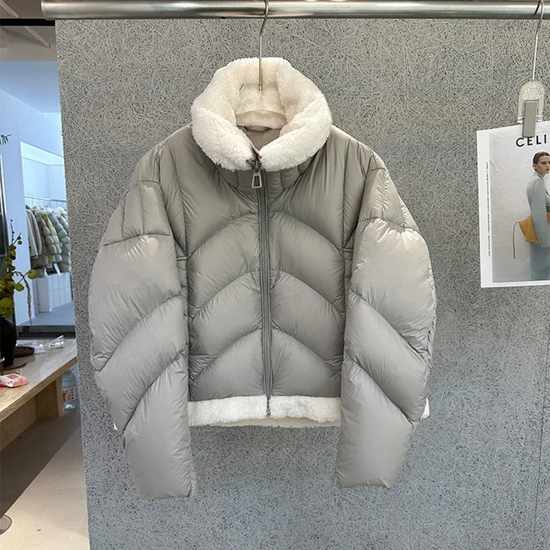 النساء 90% الأبيض بطة أسفل باركر أسفل السترات الشتاء قصيرة الصلبة التلبيب أسفل سترة الإناث سحاب عازل للماء الخبز الدافئ يبلي #1