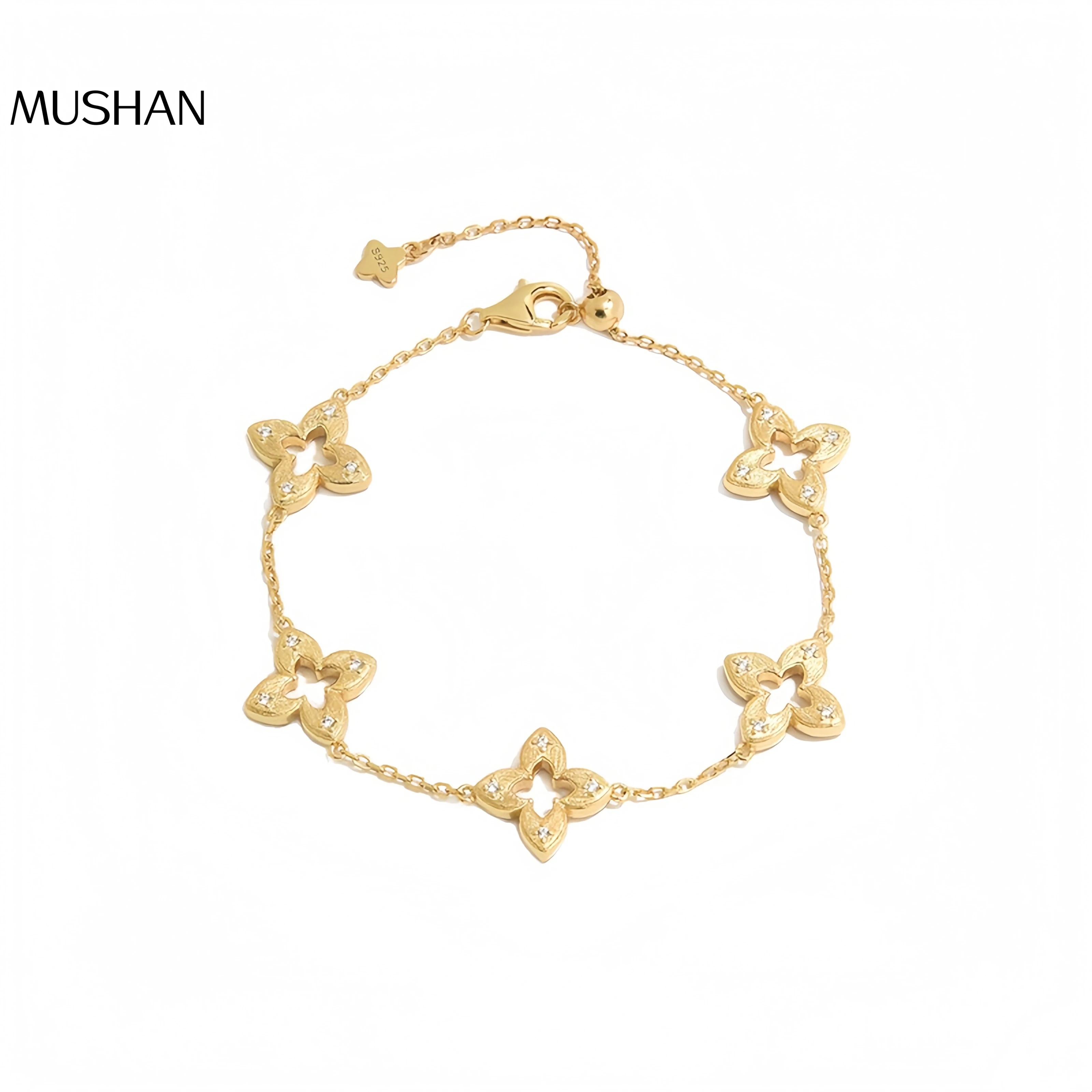 

Mushan Luxury Brand Light Luxury High-Quality Heavy Industry Four-Leaf Clover S925 Silver And Gold-Plated Two-Color Necklace