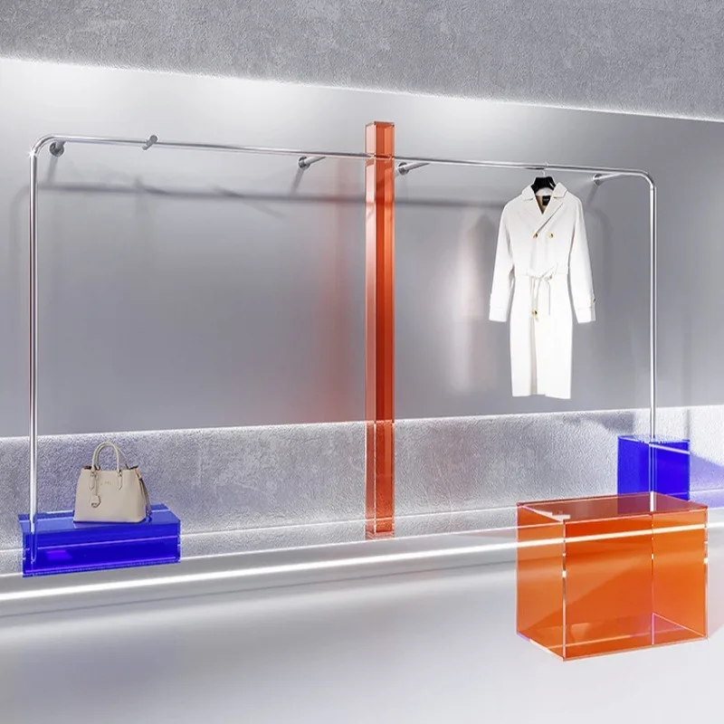 Clothing store display shelves, wall-mounted stainless steel clothes shelves, simple women's clothing store special display