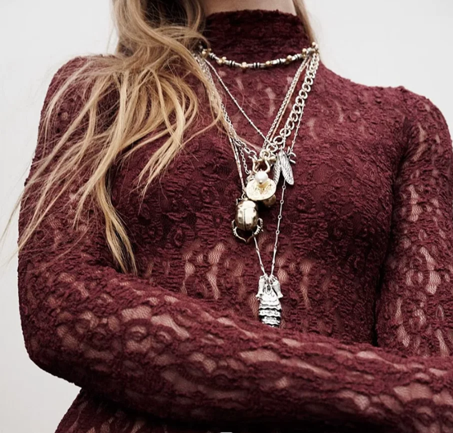 Europe and the United States exaggerated big-name multilayer long insect pendant necklace