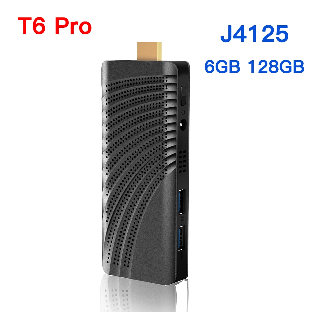 T6 Pro Celeron J4125 Windows 10 Pro Mini PC Stick 6GB LPDDR4 128GB EMMC WIFI5 BT4.2 MINI Pocket PC Desktop Computer