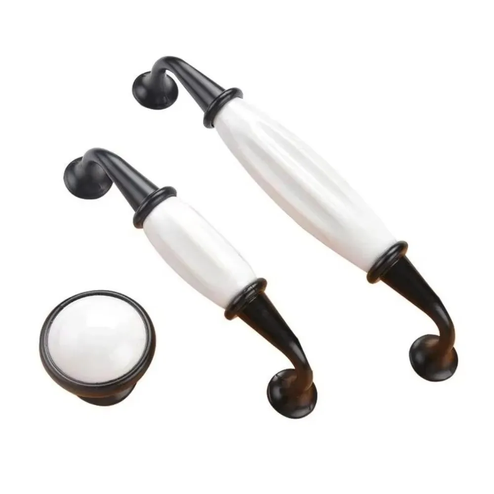 Stylish Ceramic Cabinet Door Handles Aluminum Black White Color Drawer Pull European DIY Friendly Cabinet Pulls Kitchen Cabinets