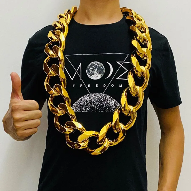 Hip Hop Gold Color Big Chunky Chain Necklace For Men Punk Oversized Large Plastic Link Chain Men\'s Jewelry festival Kid gift Toy