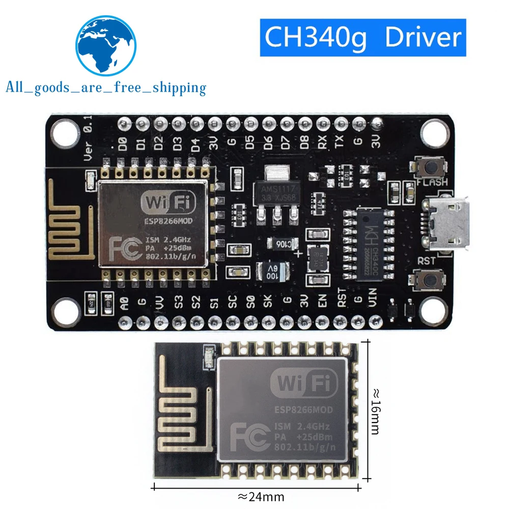 TZT โมดูลไร้สาย NodeMcu V3 CH340 อินเทอร์เน็ต Lua WIFI ของคณะกรรมการพัฒนาสิ่งต่าง ๆ ESP8266 พร้อมเสาอากาศ Pcb และพอร์ต USB