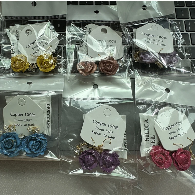 Immortal Flower Series Elegant Earrings Unique Natural Rose Flower Earrings Dried Rose Floral Jewelry Wholesale Custom Packaging