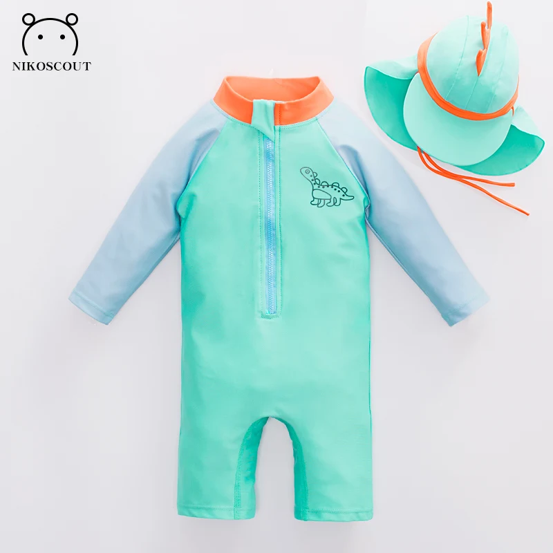 Baby Swimsuit Baby Swimsuit Girls Kidsren Long-Sleeved Quick-Drying Sun Protection Ins Style Boy One-Piece Swimsuit