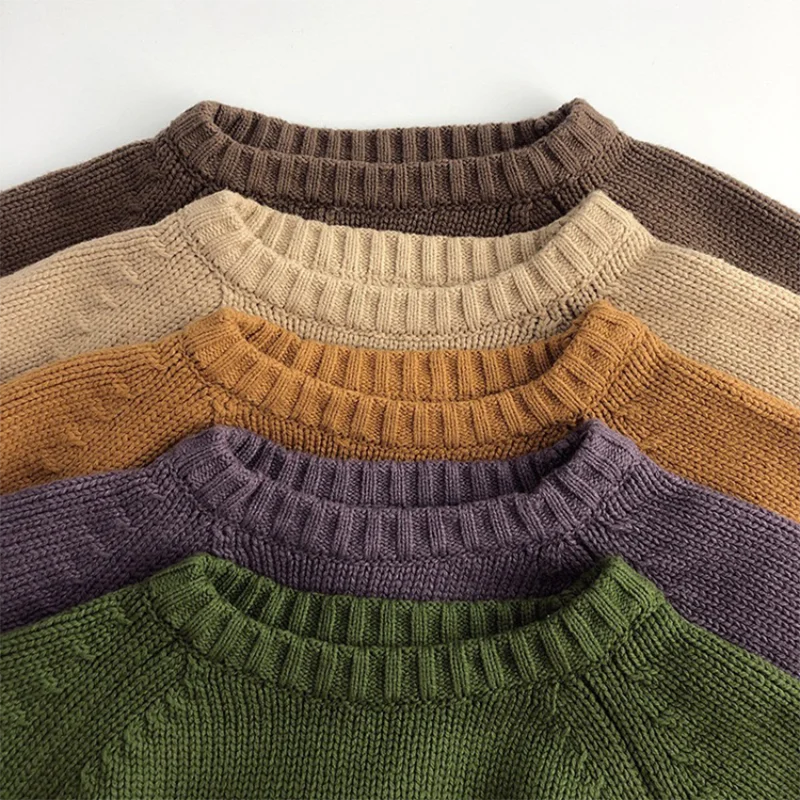 Herbst-Winter-Mode: Warme Pullover für Jungen und Mädchen, einfarbig, gestrickt, mit Rundhalsausschnitt, Oberteile für Kinder im Alter von 2 bis 8 Jahren, Unterhemd. – Detail 7