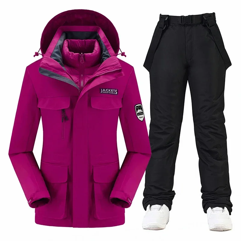 New Women Ski Suit Snowboard Suits Windproof Waterproof Warm Thicken Snow Pants And Down Jacket Ski Clothes Set Winter Ski