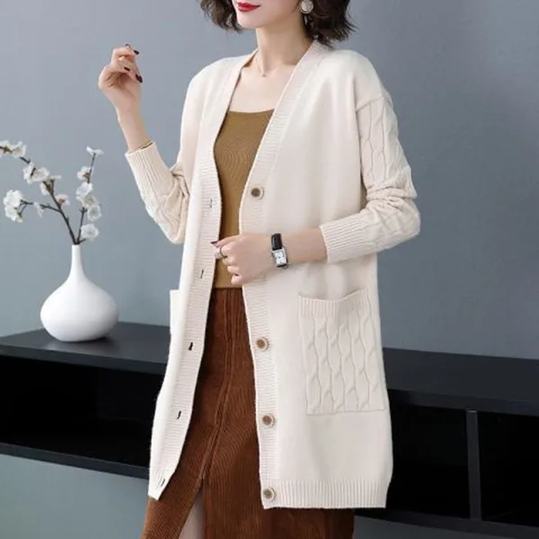 Fashion Spring Autumn Winter Clothes Women Knitted Coat Cardigan Mujer Sweater For Female Mid-Long Knitwears Cárdigans