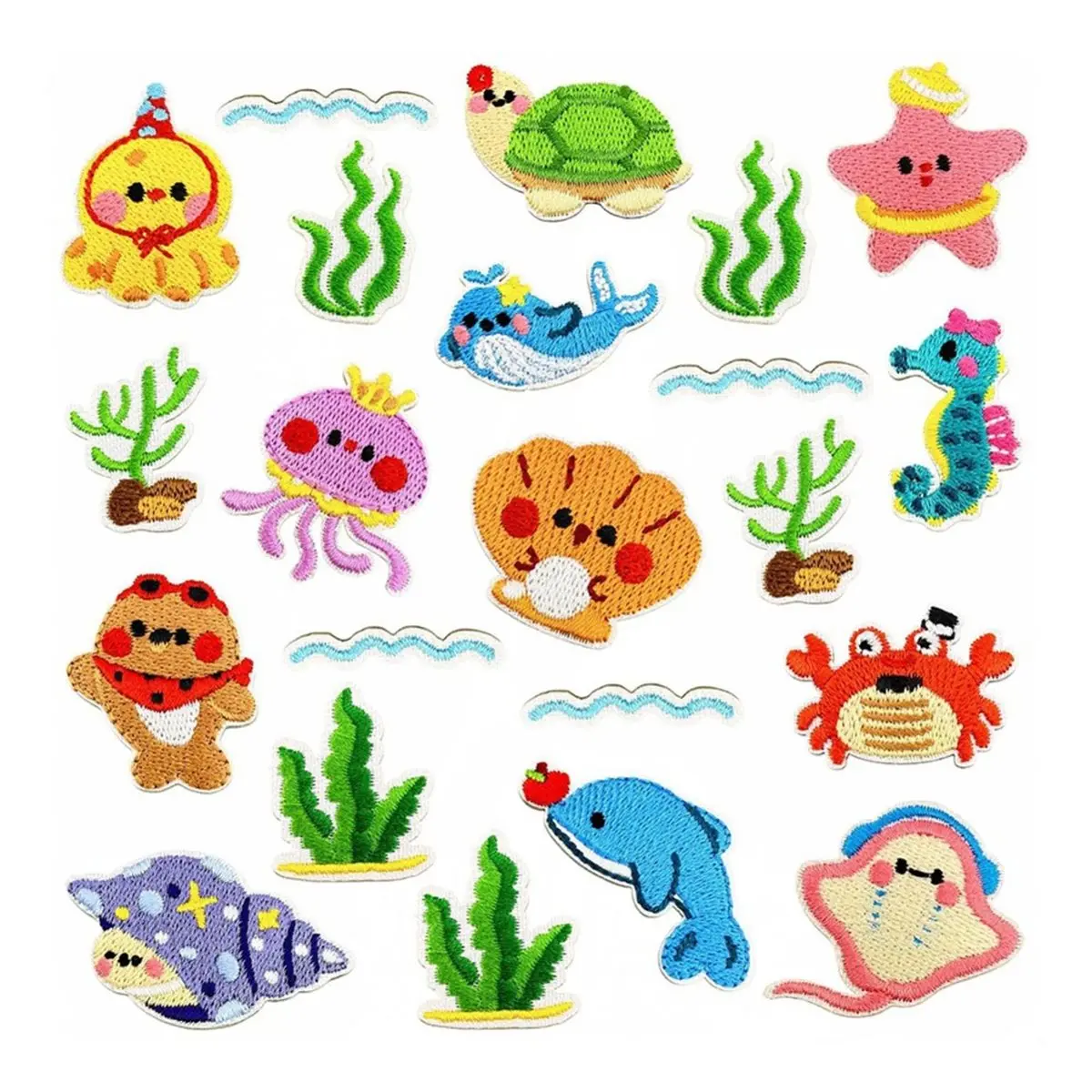 DT38 22PCS Marine Life Embroidered Patches, Bright Vivid Iron-on Ocean Appliques for Clothes, Hats, Jeans, DIY Crafts