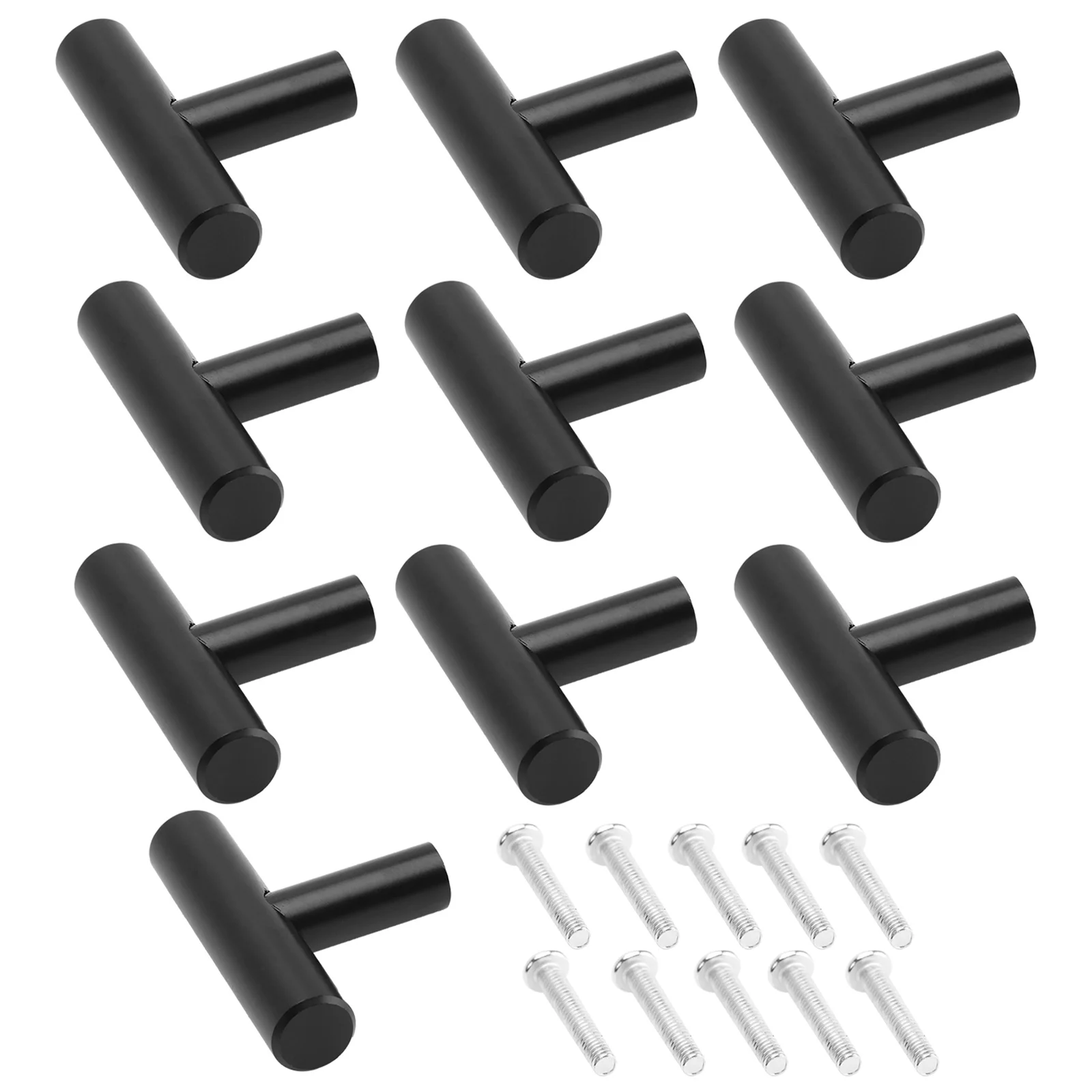 

10Pcs Aluminium Alloy Black Cabinet Handles Durable Drawer Pulls Corrosion Resistant Modern Style Screws Included for Furniture