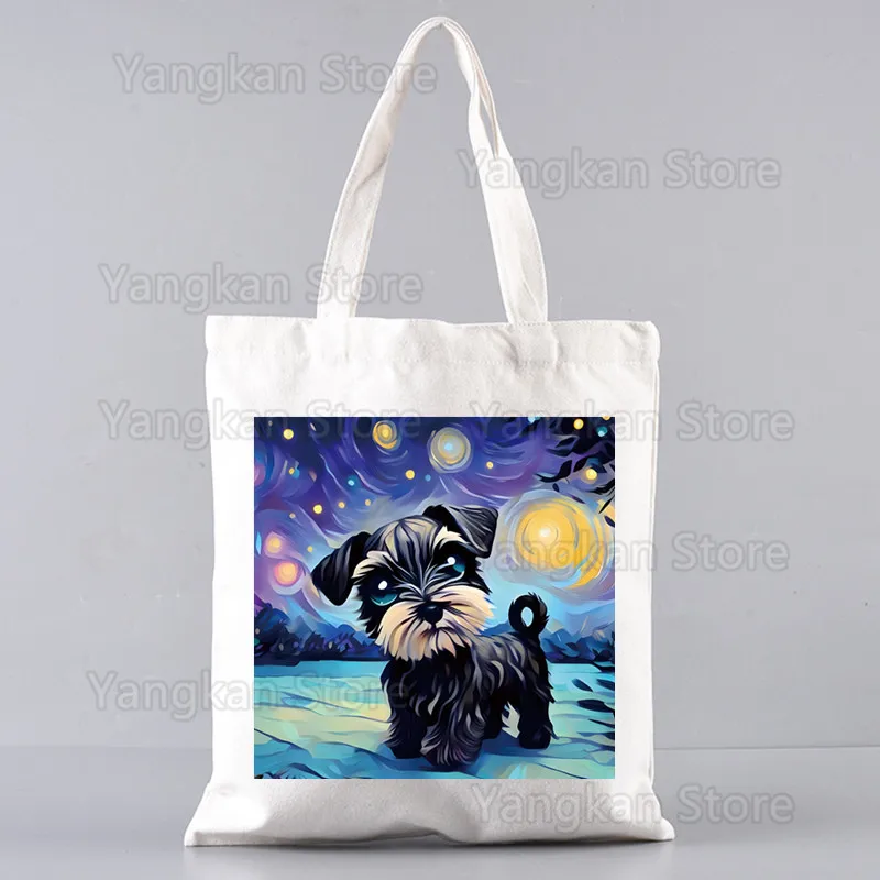 Schnauzer Fashion Canvas Bag Women Girls Simple Large Capacity Storage Handbag Shoulder Bag Tote Reusable Student Bookbag