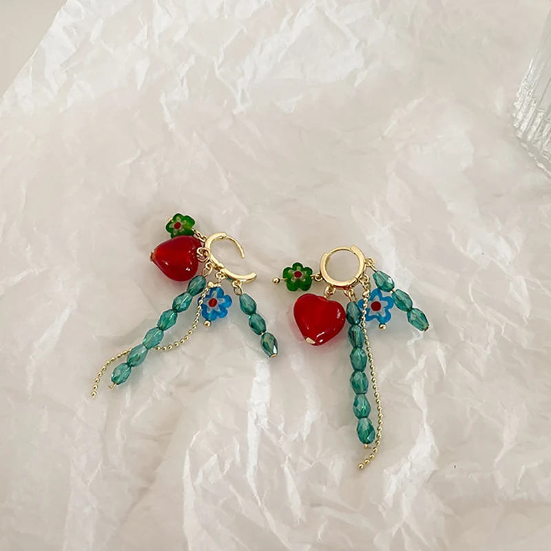 Geometric Colourful Beads Heart-shaped Earclip Earrings For Women Bohemia Personality Earring Party Jewelry