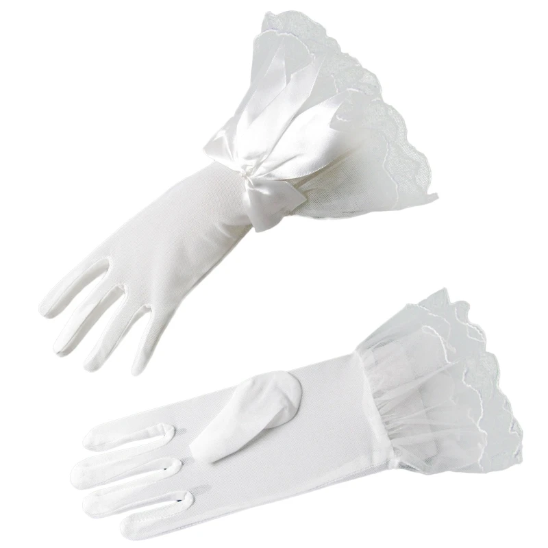 Sexy Ruffle Bowknot Decor Gloves Bridal Elastic Full Finger Delicate Gloves