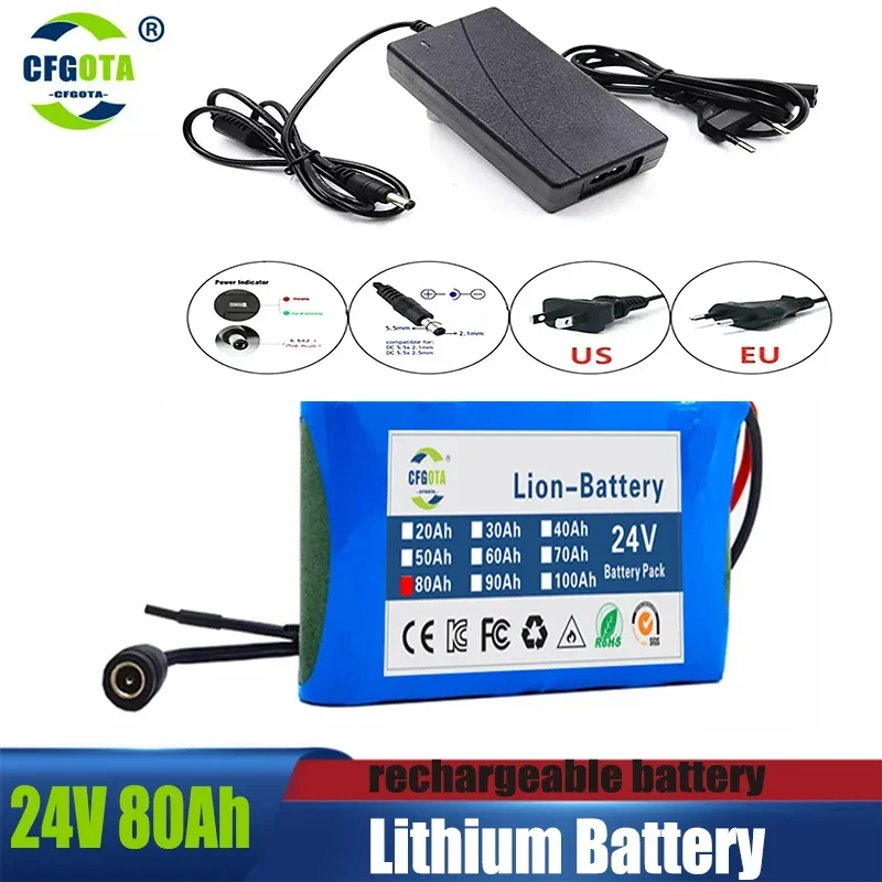 24V 80Ah 6s1p battery 18650 rechargeable lithium ion battery pack for 25.2v lithium battery electric scooter electric bike + bms