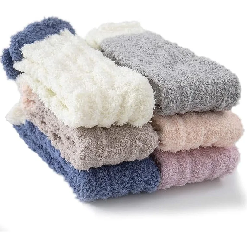 

6 pairs of women's fashion warm plush socks autumn and winter soft and comfortable warm thick casual socks warm and comfortable