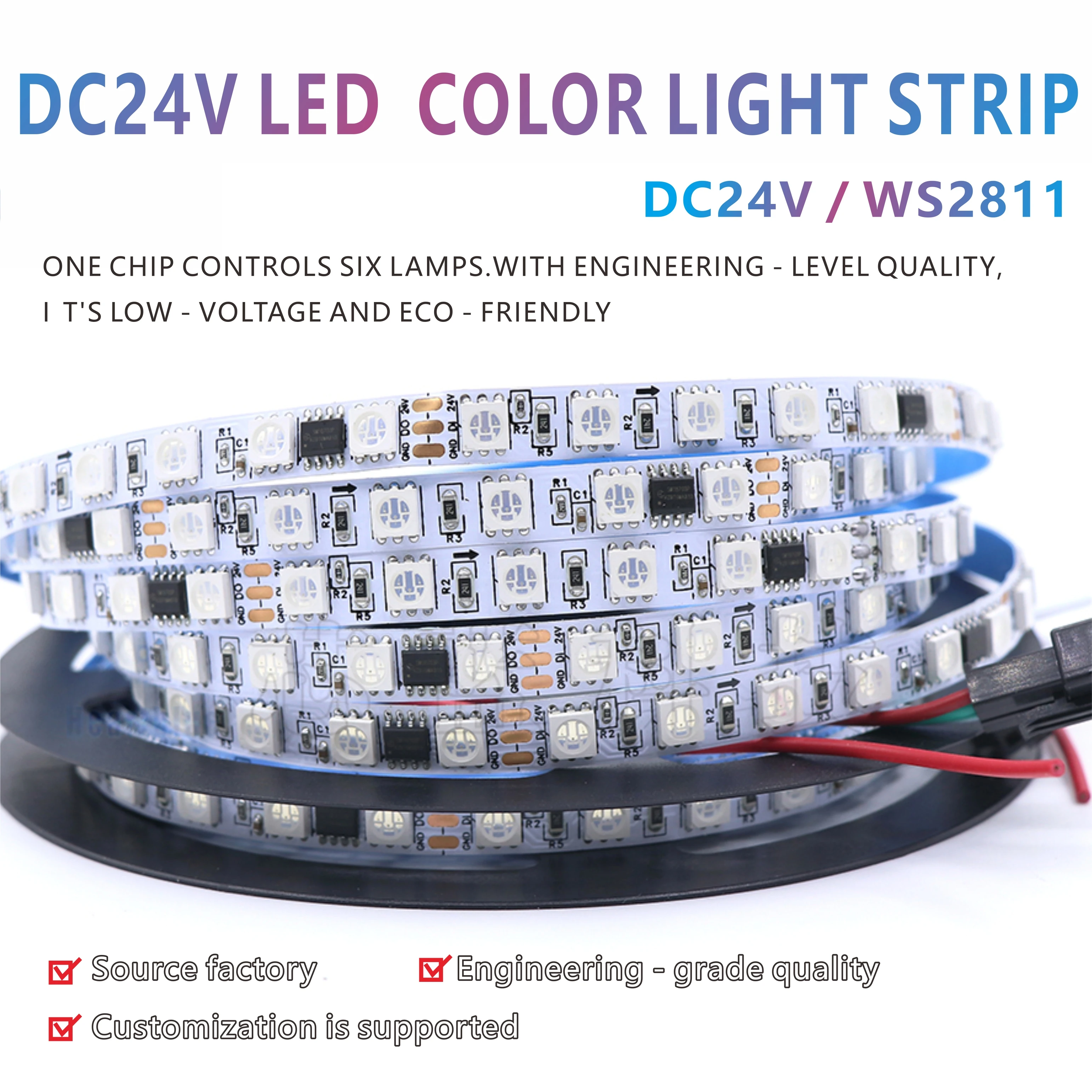 DC24V Color-changing LED strip light, WS2811 model, smart programming function. dazzling ambient light suitable for bars, KTVs