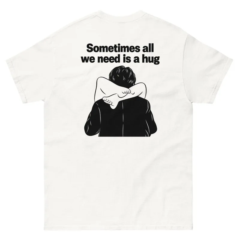 Sarcastic Hug Shirt Minimalist Typography Line Art Illustration Funny Meme Men's Women Top Tee Streetwear Oversized Short Sleeve