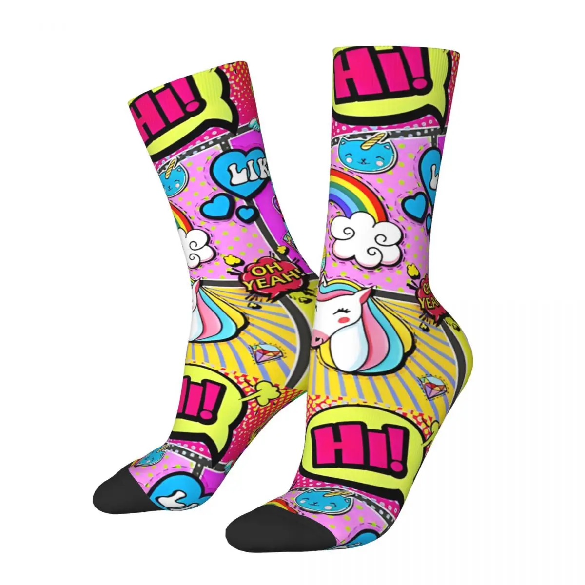 Colorful Girly Comic Book Pop Art Socks Four Season Casual Men's Women's Socks Cute Soccer Socks