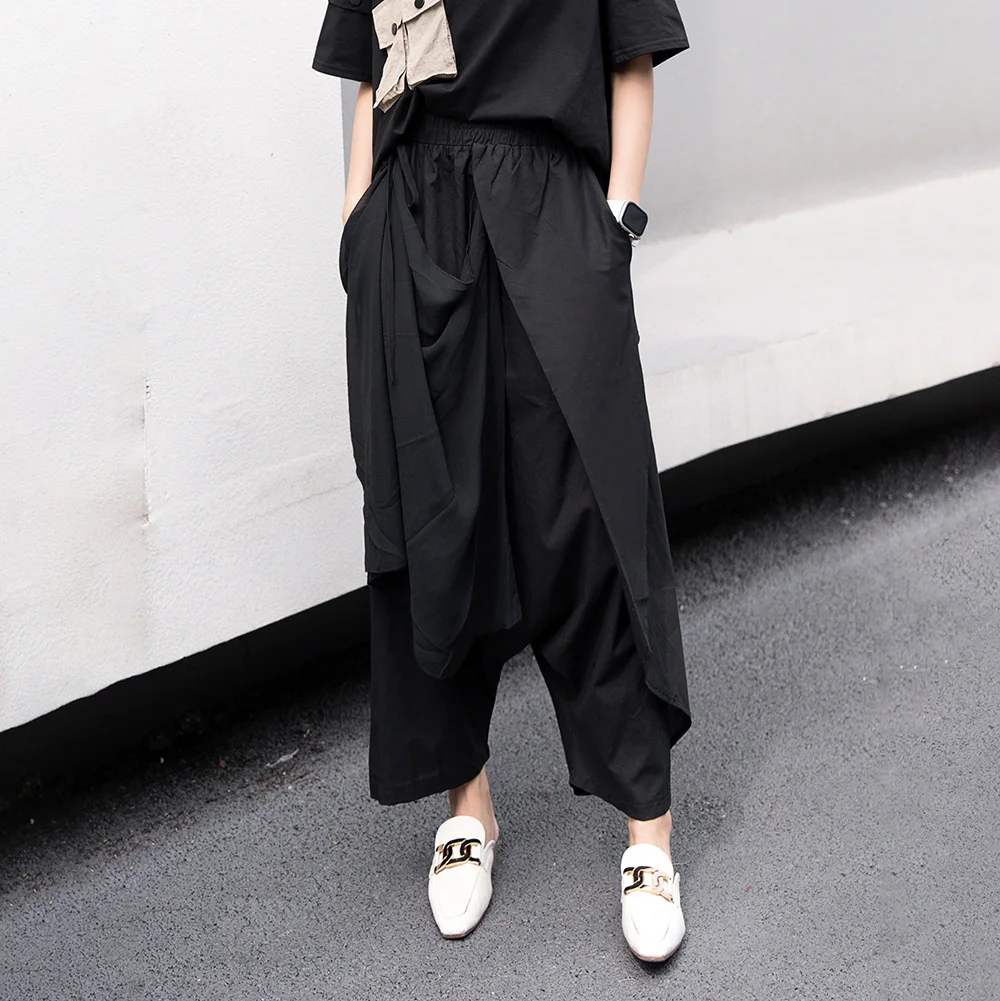 

SuperAen Summer 2024 European Women's Design Chiffon Split Harlan Pants Irregular Crotch Pants