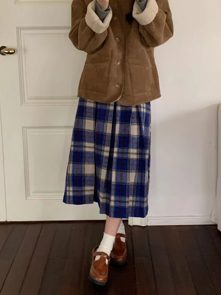 Plaid Midi Geplooide Rokken Vrouwen Hoge Taille Herfst Kleding Preppy Japanse Stijl Studenten Terug Slit Юбка Harajuku Leuke Elegante