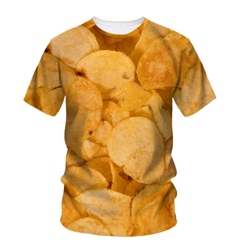 Fashion Popcorn Noodles Graphic Tees Plus Size Casual Tops Summer Creative Potato Chip 3D Printed T-shirt Men's Short Sleeve