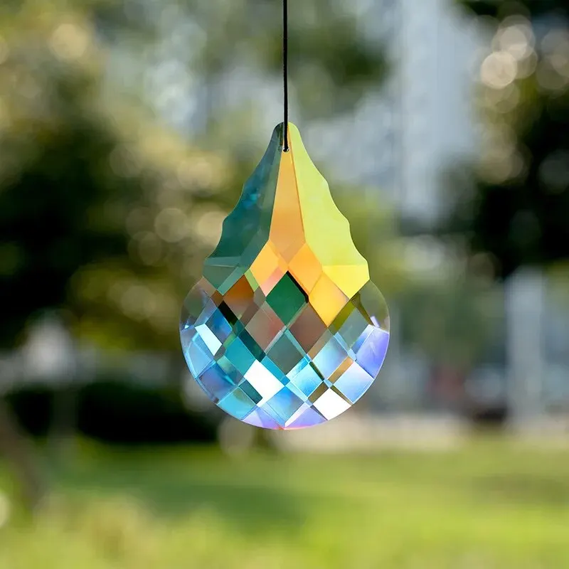 1 Pc With Rope Colorful Crystal Glass Prism Ball Suncatcher Pendant, Home Garden Craft Decoration, Valentine\'s Day, Mother\'sGift