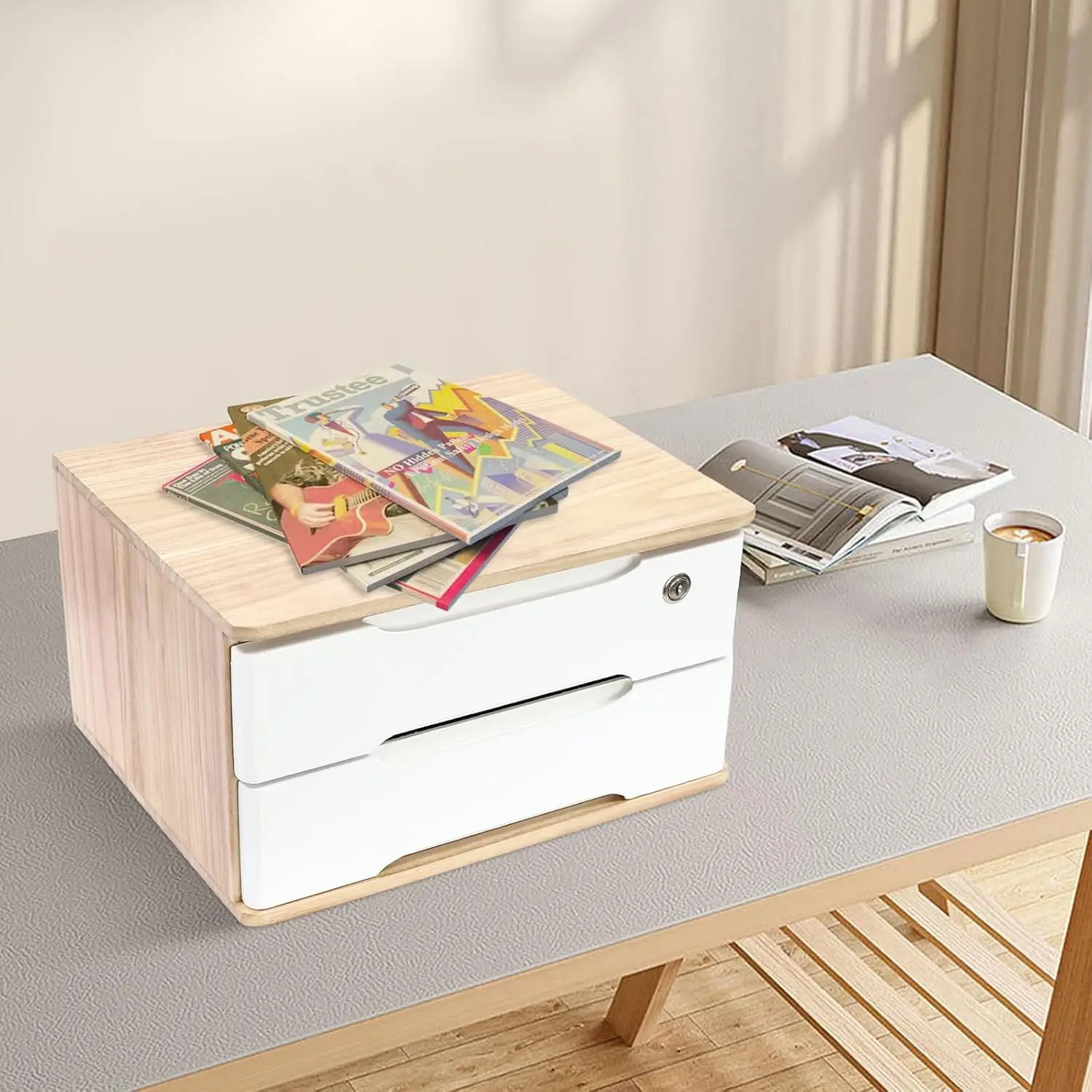 Boîte de rangement de bureau à 2 niveaux, organisation de tiroir de fournitures de bureau avec tiroir verrouillable pour fournitures de bureau, fournitures scolaires