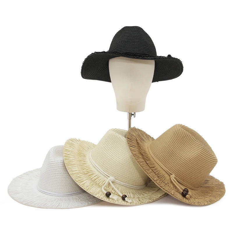 

GEMVIE Classic 100% Paper Tassels Wide Brim Beach Sun Straw Hat for Women Outdoor Travel Summer Straw Panama Hats