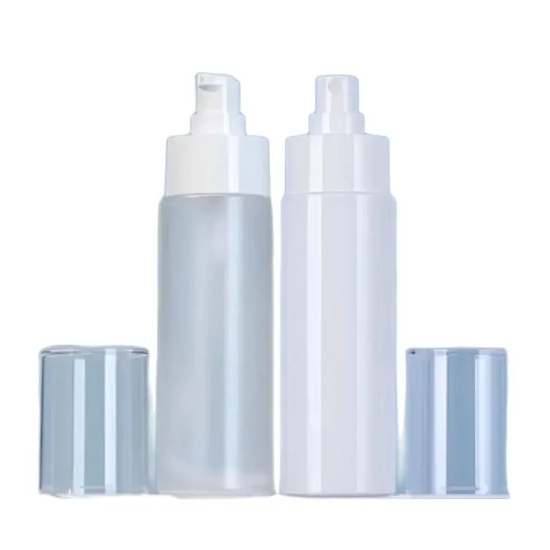 25Pcs 100ml Lotion Pump Bottle PET Plastic Empty Flat Shoulder Clear Forst Blue White Cosmetic Refillable Spray Mist Bottles