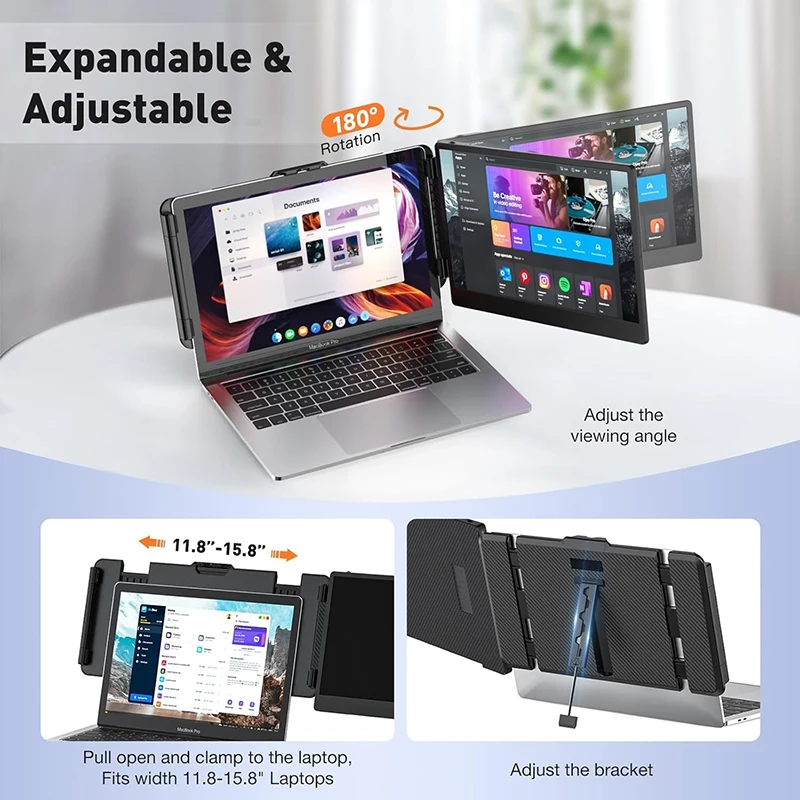 Dual 14'' IPS Portable Monitor for Laptop Lightweight Screen Extender Expand Workspace Double Screen Compatible Mac Win Chrome
