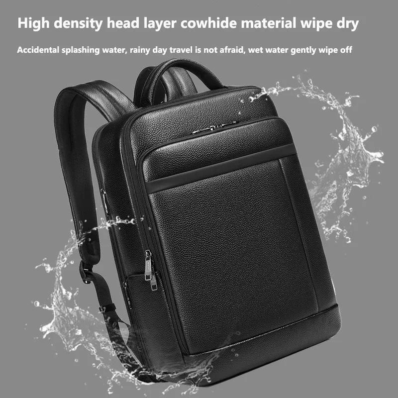 Leather Backpack Men\'s Laptop Bag Fashion Backpack Business Leisure Travel Cycling Bag Document Single-shoulder Briefcase