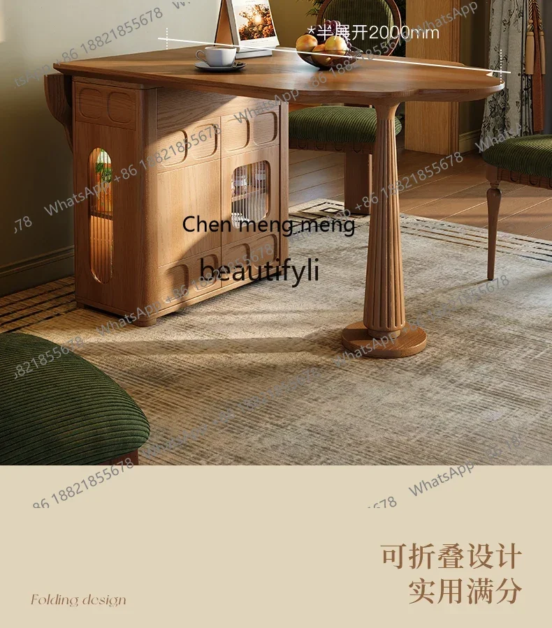ss 8617 Medieval island dining table foldable multi-functional small apartment against the wall French retro dining table