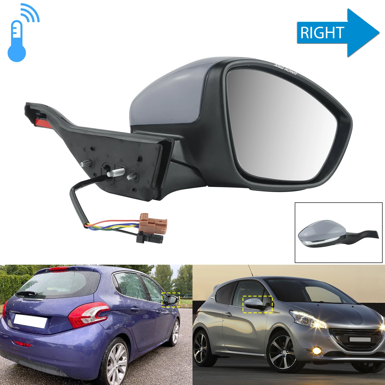 

Right Side Door Wing Mirror W/ Indicator Primer Rearview Assembly For Peugeot 208 CA, CC 2008 CU 2012-16 Basic 7 wires Model