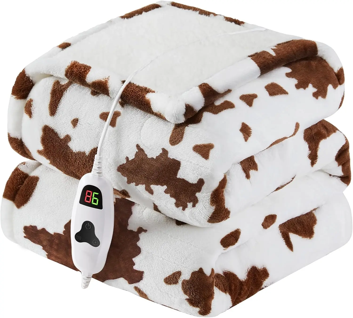 

Brown Cow Print Heated Electric Blanket Twin Size, 62X84 with 10 Heat Levels & Auto Off