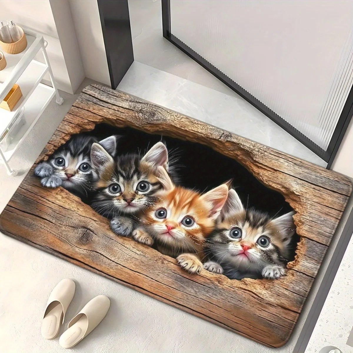 Cute Cat Kittens Floor Mat - Cartoon Animal Paw Print Area Rug - Indoor Home Decor Bedroom Living Room Entryway Carpet Rug