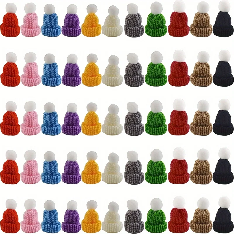 55 Mini-Weihnachtsstrickmützen, handgefertigte Bastelmützen, Weihnachtsbaumschmuck, Haarverzierungen, in mehreren Farben erhältlich