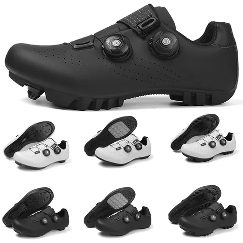 전문 MTB 도로 자전거 신발 남자 초경량 더블 버클 사이클링 운동화 신발 자동 잠금 자전거 클리트 신발