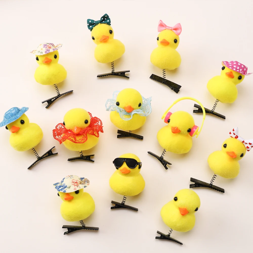 2Pcs Cartoon Funny Children 3D Little Yellow Duck Plush Hairpin Fashion DIY Animal Duckbill Clip Accessories Party Gifts