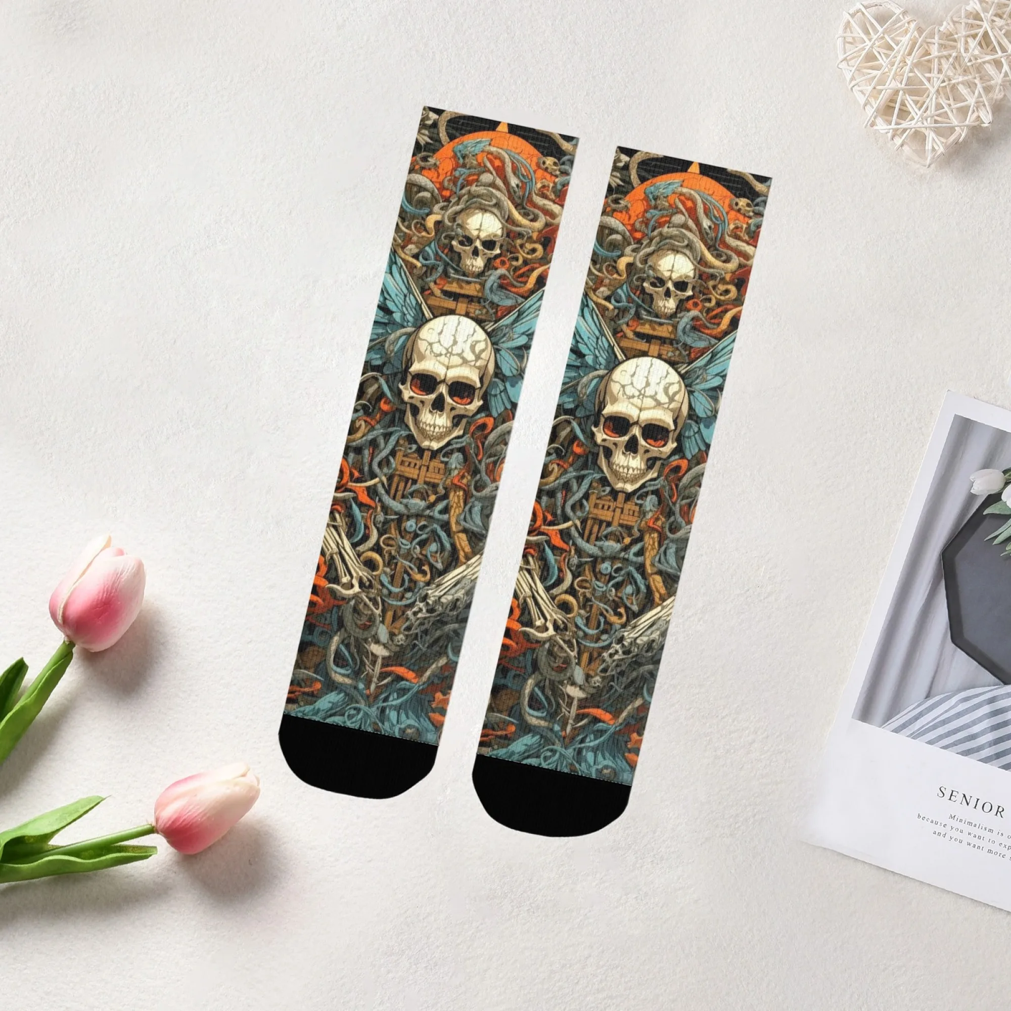 Halloween Dark Skull Crew Socken Retro Künstlerische Streetwear Atmungsaktive Anti-Rutsch Weiche Bequeme Party Outdoor Sport Alltagskleidung