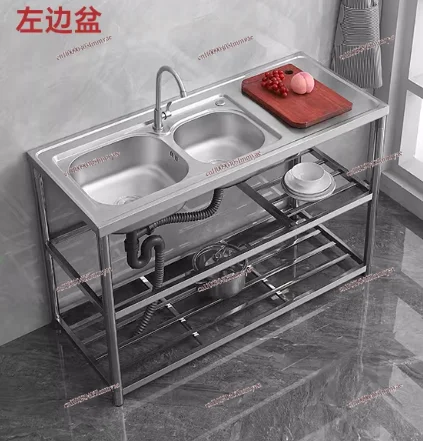 

Kitchen Stainless Steel Sink Countertop Integrated Single Sink Dishwashing Basin with Bracket Workbench Vegetable Double