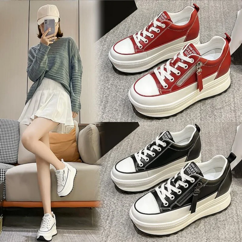 

Genuine Leather Women Casual Shoes 7cm Platform Wedge Female Women Fashion Sneakers Chunky Spring Autumn Shoes Summer