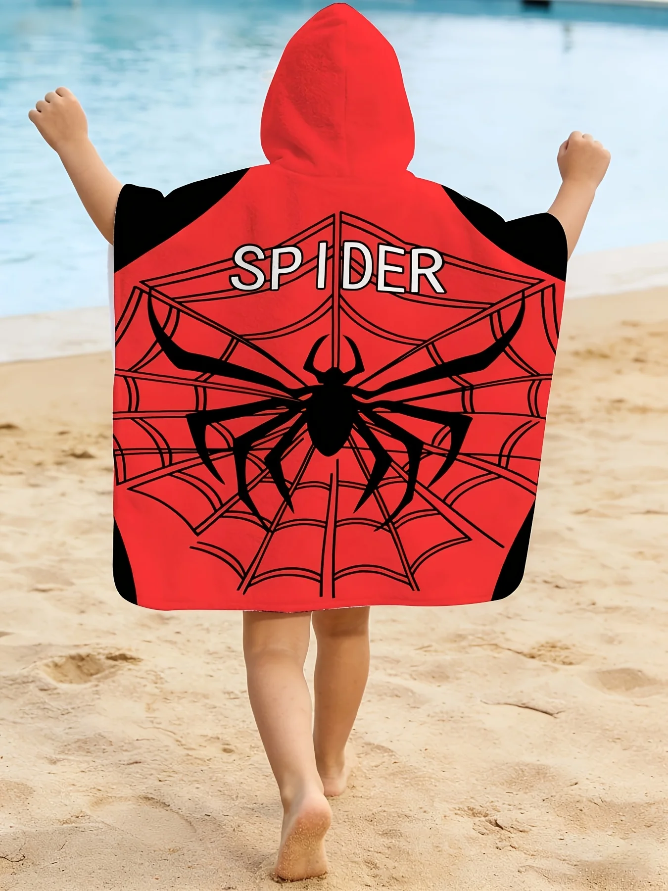 Red Spider Bathrobe Soft Bathrobe Super Absorbent Side Buttons Suit For Beach Pool Seaside Camping For Girl And Boy Age 2-11