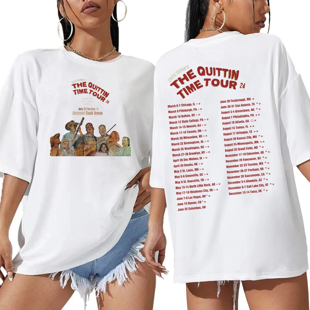 Zach Bryan The Quittin Time Tour 2024 Print T-Shirt Men Women Hip Hop T Shirt Oversized Male Tees