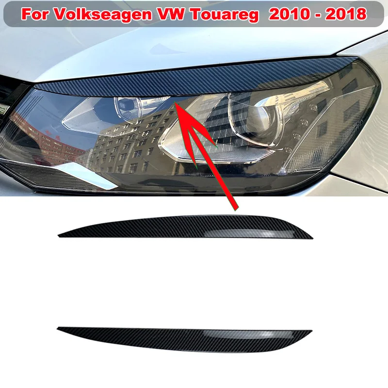 Cubierta de faro delantero de párpados, pegatina embellecedora de cejas, color negro brillante, alta calidad, para Volkswagen VW Touareg 2010 a 2018