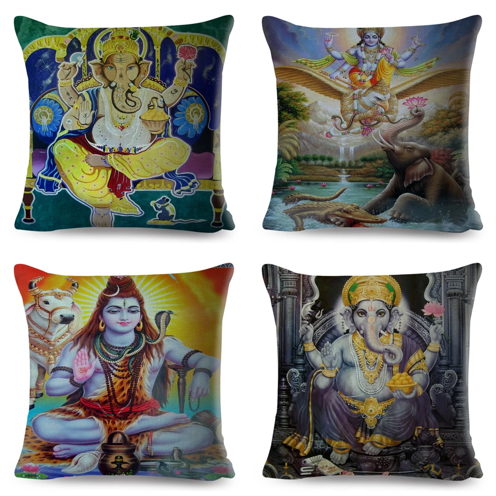 Colorful Indian Mythology Shiva Pillow Case Decorative Buddhism Cushion Cover for Sofa Car Home Polyester Pillowcase 45x45cm