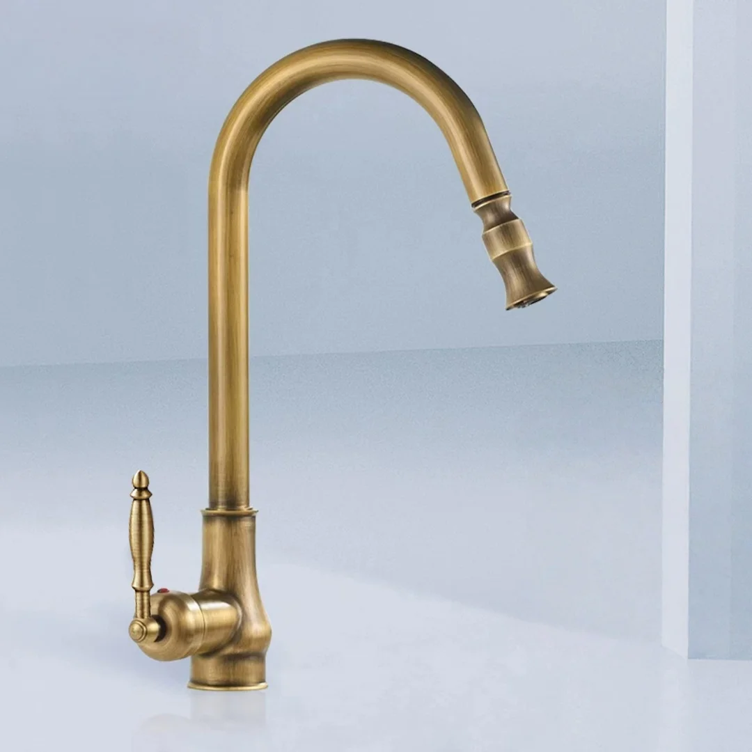 Antique Bronze Pull Out Kitchen Faucet Brass Gold Sink Faucet Tap 360 Degree rotation torneira cozinha mixer tap Kitchen Tap